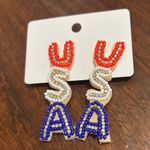NWT Red, White, and Blue Beaded USA Earrings Red Photo 3