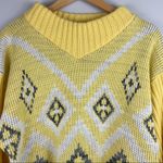 Vintage Retro Fair Isle Yellow Oversized Sweater Size M Photo 10