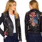 BLANK NYC  Budding Romance Vegan Leather Embroidered Rose Spiked Moto Jacket NEW Photo 1