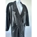 VTG Western Cowgirl Black Leather Stamped Trench Coat Duster Jacket M(b49) Size L Photo 1