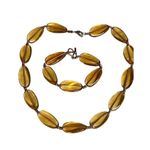Russian Golden Yellow Czech Glass Necklace & Bracelet Vintage Jewelry Set Photo 2