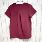 Madewell Shirt Women Size Small Burgundy Round Neck Short Sleeve Blouse Business Photo 5