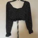 SheIn black and white polkadot smocked cropped long sleeve with tie Photo 0