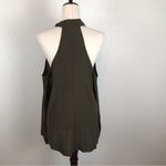 Elan  olive green cold shoulder high low long sleeve blouse M Photo 3