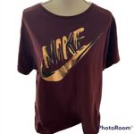 Nike  Womens Metallic Gold Graphics Brown Long Sleeve Tee T-Shirt Medium Photo 1