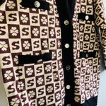 Sandro  Brown Beige Long Coatigan With Jacquard Pattern - 1 (Small) Photo 3