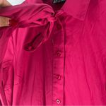 NY&C Pink Cotton Blend Button Front Tie Neck Pleated Fit & Flare Shirt Dress Size XS Photo 4