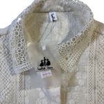 TanRuk Store Lace Shirt Short Sleeve Puff Sleeve Button Down Cream White Women Size L Photo 5