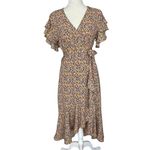 Max Studio Printed Wrap Ruffle Sleeves Dress Women’s Size XS High Low Midi Photo 1