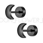 16g Tiny Black Moon Flat Back Earrings Photo 0