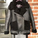 ZARA  Woman’s Coat M Bomber RAF Black Aviator Fur Shearling Real Leather Jacket Photo 0