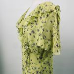 Vintage 90s Y2k Silk Floral Ruffled Maxi Dress Faux Wrap Lime Green Purple 16 Photo 6