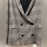ALLSAINTS Size 8 Black & Cream Viscose Plaid Double Breast Oversized Blazer Photo 1