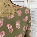 New York & Company Paisley Bell Sleeve Bow Back Blouse Shirt Olive Green Large Green Photo 4