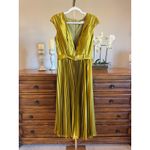 Mac Duggal Pleated Midi Dress Chartreuse Belted V Neck Size 6 NWT Photo 1