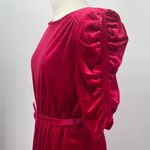 Vintage 80s Velvet Dress Belted A Line Ruched Puff Sleeve Hot Pink Womens XS Photo 5