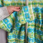 Talbots Vintage 90s Does 70s Green Blue Daisy Floral Knit Zip Cardigan Womens L Photo 4