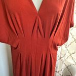 ZARA Rust Red V-Neck Maxi Dress With Pleated Front Detail & Short Sleeves Photo 2