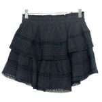 Aerie NEW  Black Cotton Lace Elastic Waist Tiered Circle Skater Mini Skirt Size S Photo 1