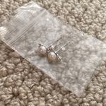 Real Freshwater Pearl Stud Post Earrings with CZ Gems White Photo 3