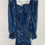 For Love & Lemons  Navy Blue Polka Dot Chiffon Ruched Lula Mini Dress XS Photo 2