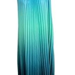Women Gradient Pleated Sleeveless‎ Halter Neck Dress Green Maxi Size Small Photo 0