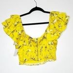 Alice + Olivia NWT REVOLVE Shanae Floral Ruffle Crop Top Womens Yellow Large Photo 2