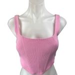 Princess Polly Kaeshia Pink Rib Knit Sleeveless Back Zip Corset Crop Tank Top 6 Photo 0