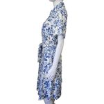London Style Blue & White Floral Linen Blend Belted Shirtdress Size 14 Photo 2