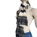 ECHO Black Brown Tan Blue Cream Zig Zag Sweater Knit Long 8.5 x 70” Scarf Photo 1