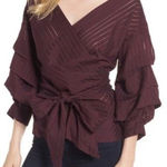 Chelsea28  burgundy Color
Stripe Wrap Blouse Size XS Photo 0