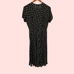 DKNY Vintage 80’s-90’s black silk midi short sleeve button front dress polka squares Photo 2