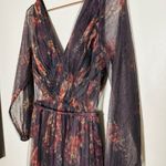 Marchesa Notte Dark Purple Sheer Rose Floral Plunging V Photo 12