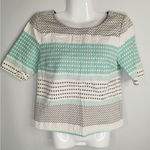 Ella Moss White Brown Teal Zan Back Zip Jacquard Top Women's XS Cotton Casual Photo 1