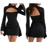 House Of CB NWOT  Toira Satin Corset Long Sleeves Minidress XS Black Photo 1