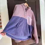 POL | Purple Colorblock Oversized Sherpa Half Zip with Corduroy Pocket | Large Photo 1