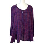 Free People Grunge 90s Whistle While You Work Plaid Button Down Tunic Top Medium Photo 2