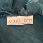 Vintage 80s Wendy Ann Teal Satin Damask Lace Trim Camisole Tank Top Photo 2