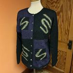 Vtg 90s South Cotton Hand Loomed Op art Cardigan Purple Size M Photo 6