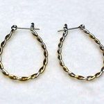 Trendy Gold/Silver Twist Wrap Oval Latch Hoop Earrings Like New Silver Photo 0