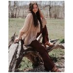 Ryu  Bell Bottom High Waisted Burgundy Red Suede Flare‎ Pants Size Large Bohemian Photo 3