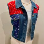 VTG 90s Stonebridge Petites Denim Blue Red Floral Star Print Sleeveless Vest PL Size undefined Photo 2