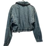 ZARA Cropped Denim Jacket Medium Wash Size XS Elastic Hem Bomber Style Photo 3