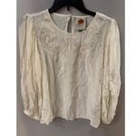 Farm Rio  Cream Lace Inset Puff Sleeve Blouse Off White Size Small NEW Photo 3