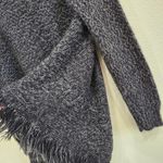 Planet Gold  Cardigan Sweater Asymmetrical Fringed Hem Open Black Gray Size XL Photo 6