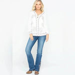 Idyllwind  by Miranda Lambert | White Boho Western Homegrown Lace Up Top Size XS Photo 3