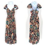 Angie  Womens Floral Smocked Lace Up Back Maxi Dress Small boho bohemian‎ Photo 2