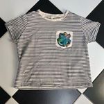 Maje Terry Cloth Short Sleeve Striped T-Shirt Embroidered Patch Cropped sz Small Photo 0