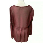 Charming Charlie  Burgundy Long Sleeve Sheer Blouse Photo 3