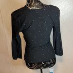 Lucky Brand NWOT Black Polka Dot 3/4 Sleeve Faux Wrap Crop Top Size Small Photo 2